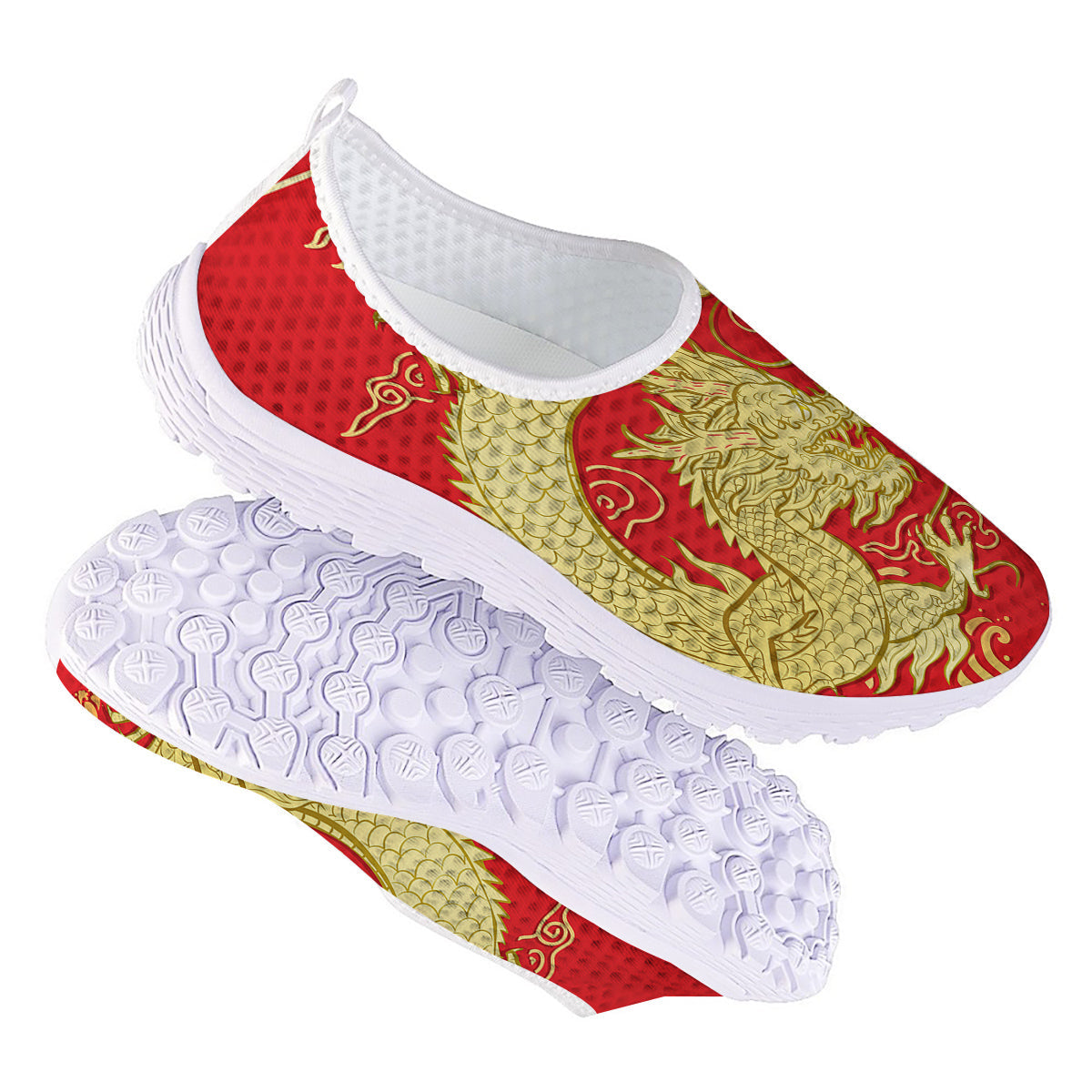 Zodiac Sign Chinese Dragon Print Nurse Shoes-grizzshop