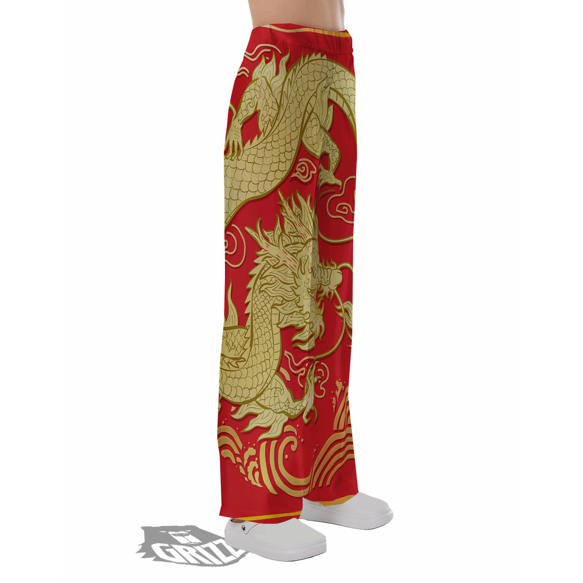 Zodiac Sign Chinese Dragon Print Pajama Pants-grizzshop