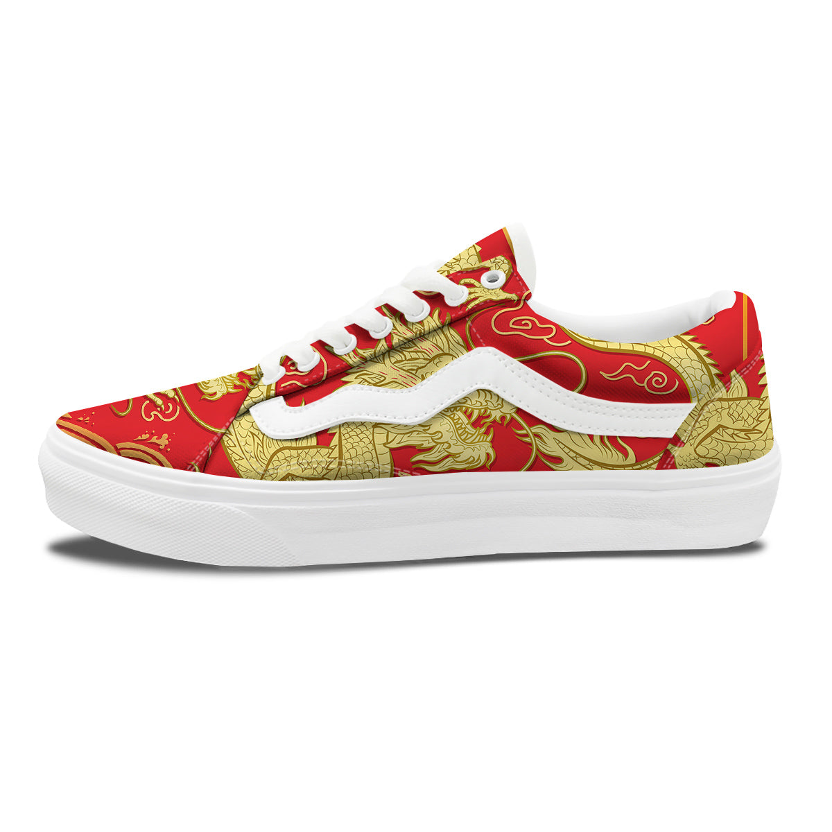 Zodiac Sign Chinese Dragon Print Skate Shoes-grizzshop