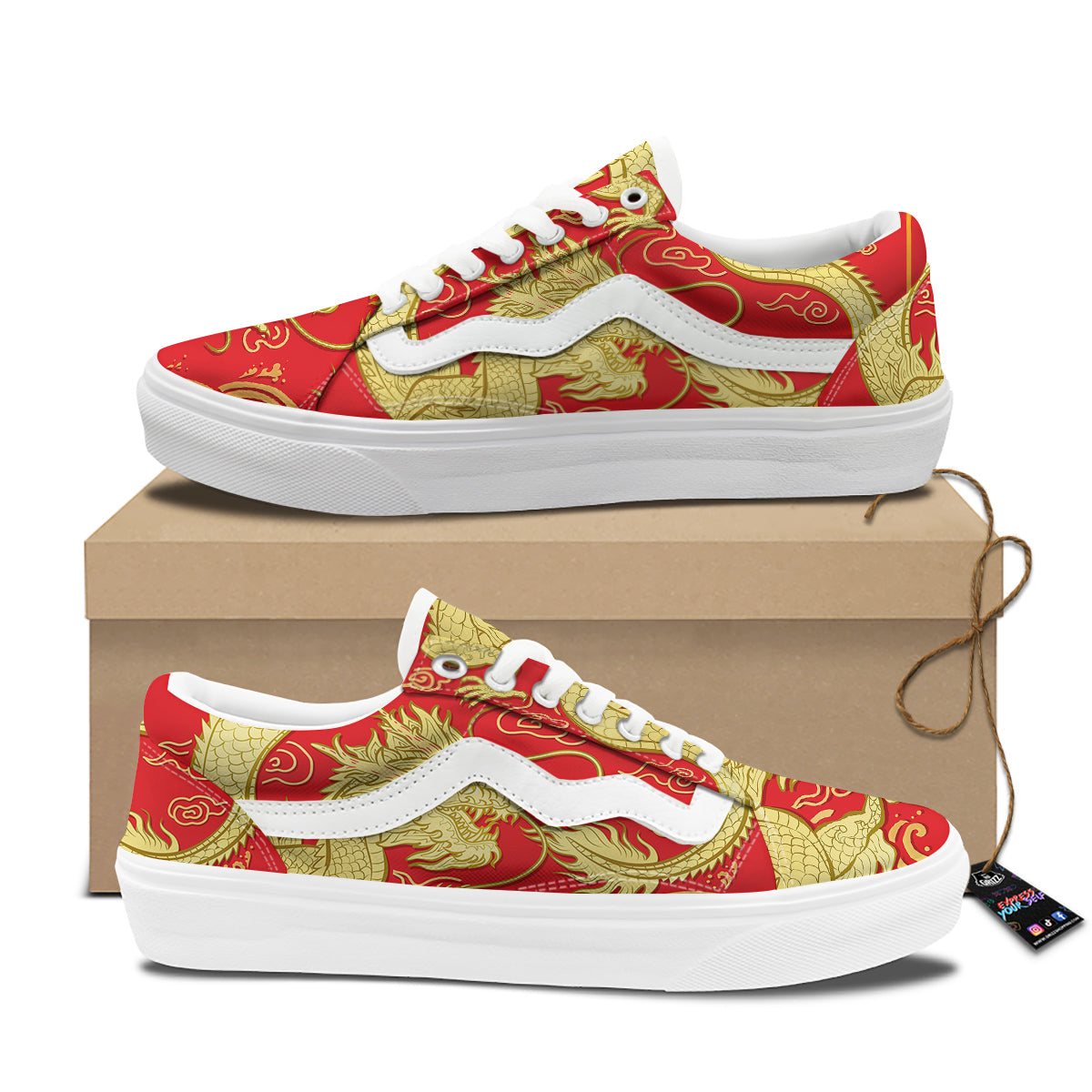 Zodiac Sign Chinese Dragon Print Skate Shoes-grizzshop