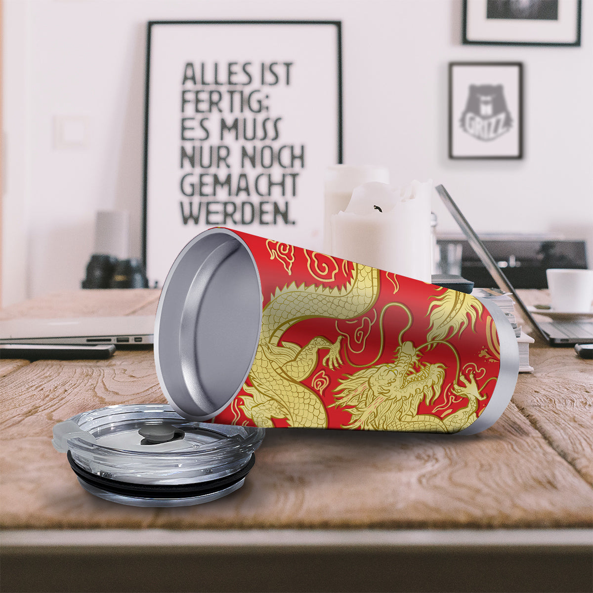 Zodiac Sign Chinese Dragon Print Tumbler-grizzshop