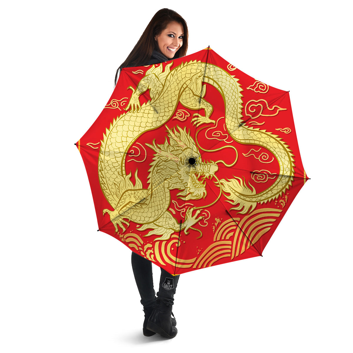 Zodiac Sign Chinese Dragon Print Umbrella-grizzshop