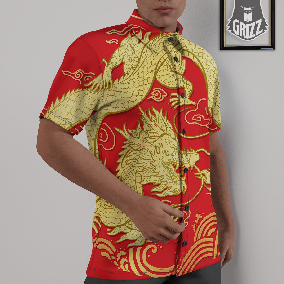 Zodiac Sign Chinese Dragon Print Untucked Shirts-grizzshop