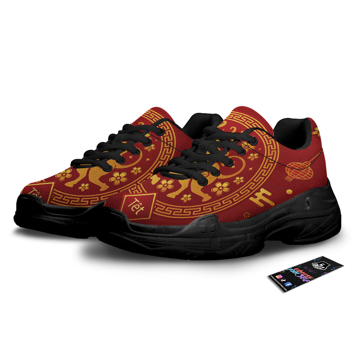 Zodiac Sign Chinese Ox Print Black Chunky Shoes-grizzshop