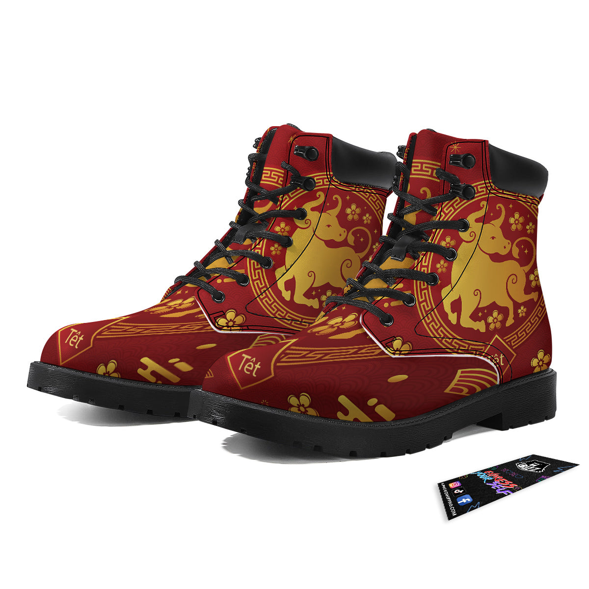 Zodiac Sign Chinese Ox Print Boots-grizzshop