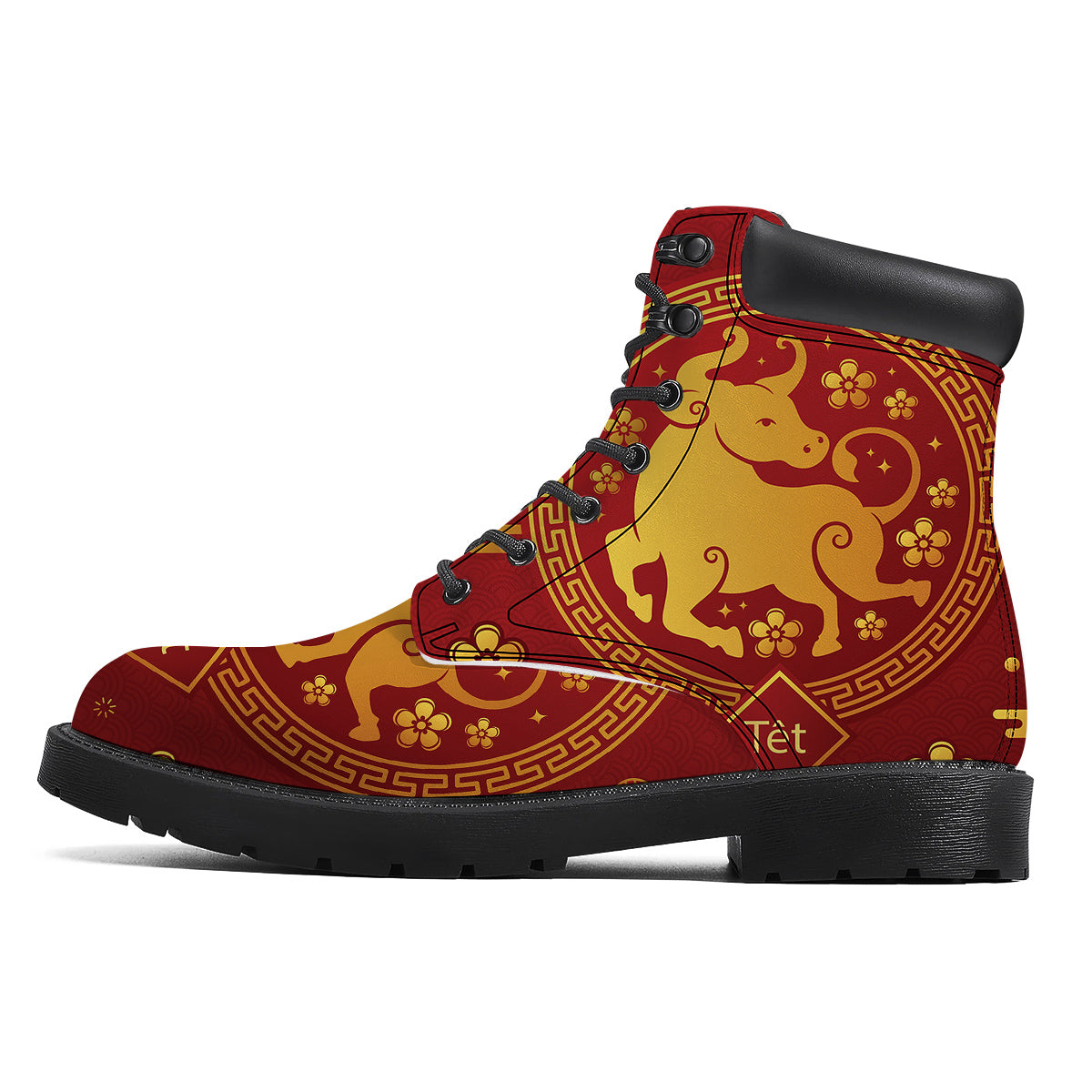 Zodiac Sign Chinese Ox Print Boots-grizzshop