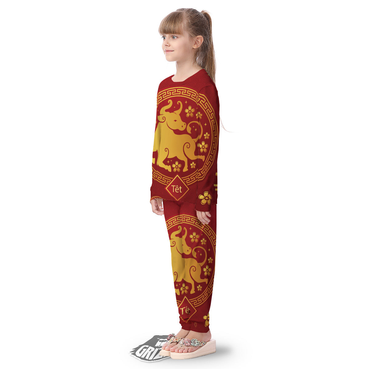 Zodiac Sign Chinese Ox Print Kid's Pajamas-grizzshop