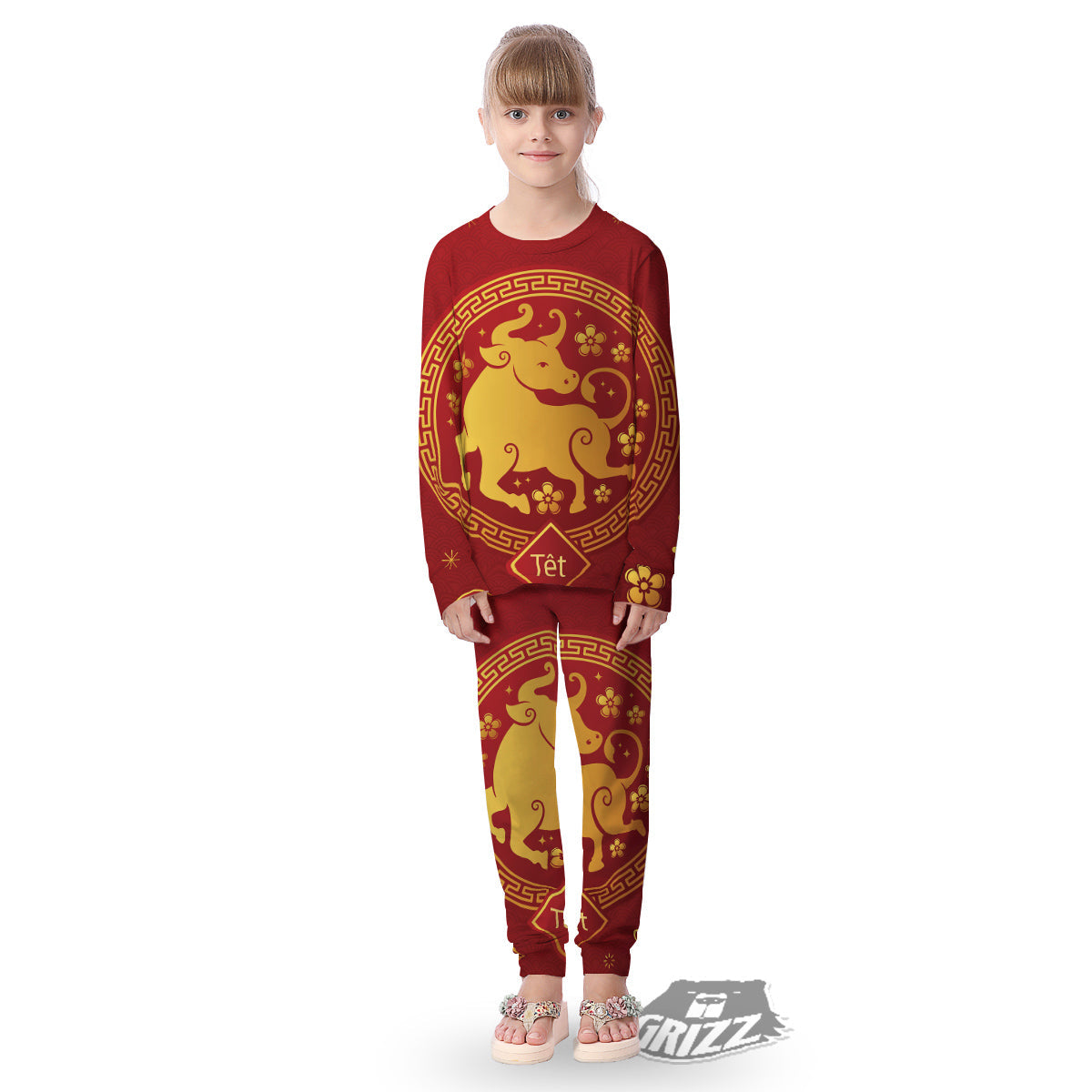 Zodiac Sign Chinese Ox Print Kid's Pajamas-grizzshop