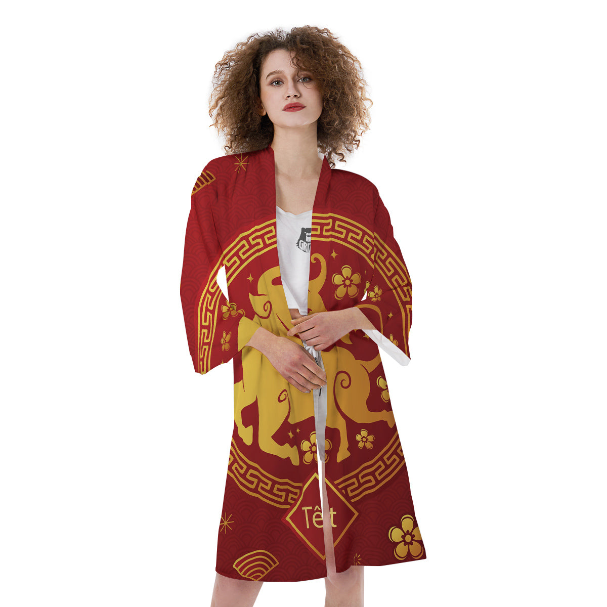 Zodiac Sign Chinese Ox Print Kimono-grizzshop