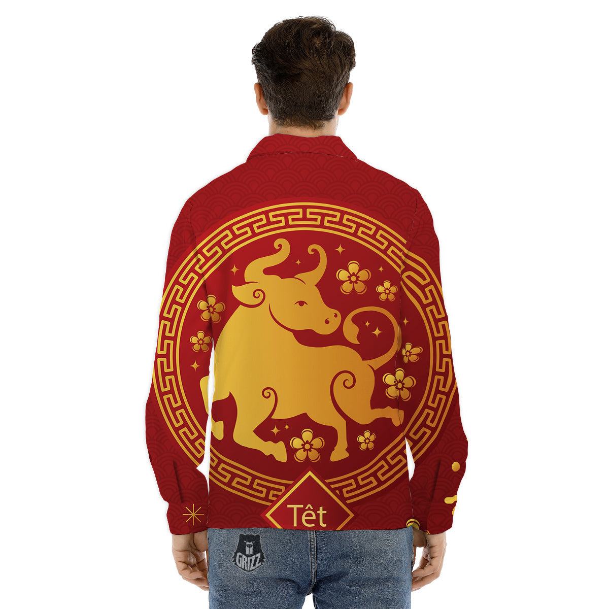 Zodiac Sign Chinese Ox Print Men's Dress Shirts-grizzshop