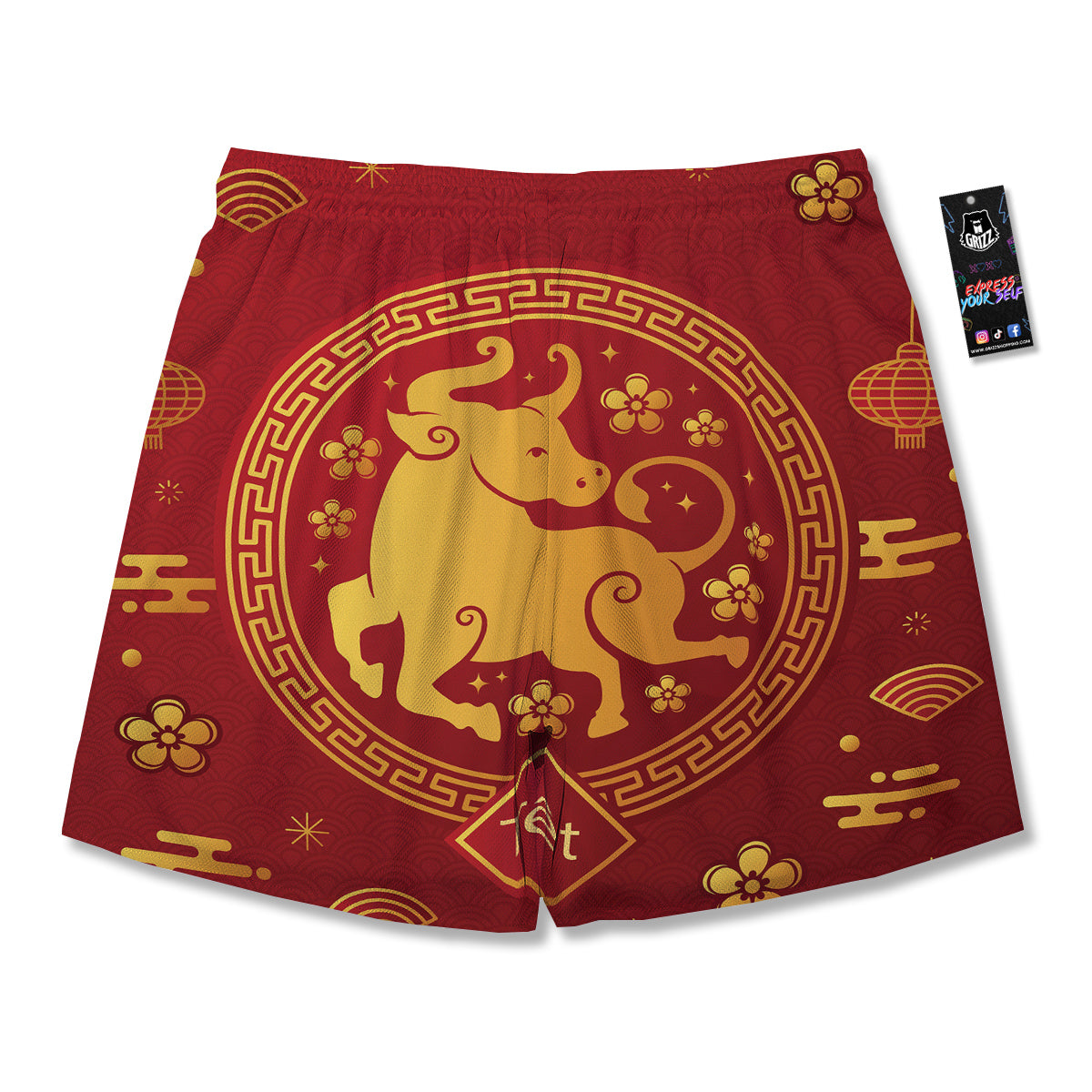 Zodiac Sign Chinese Ox Print Men's Running Shorts-grizzshop