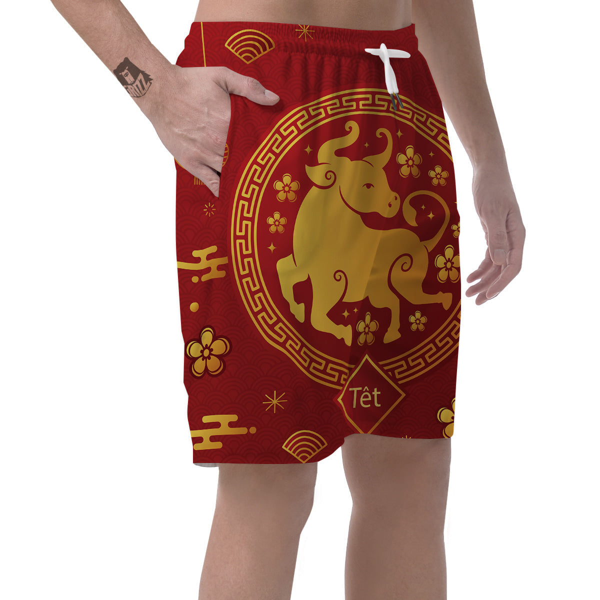 Zodiac Sign Chinese Ox Print Men's Shorts-grizzshop