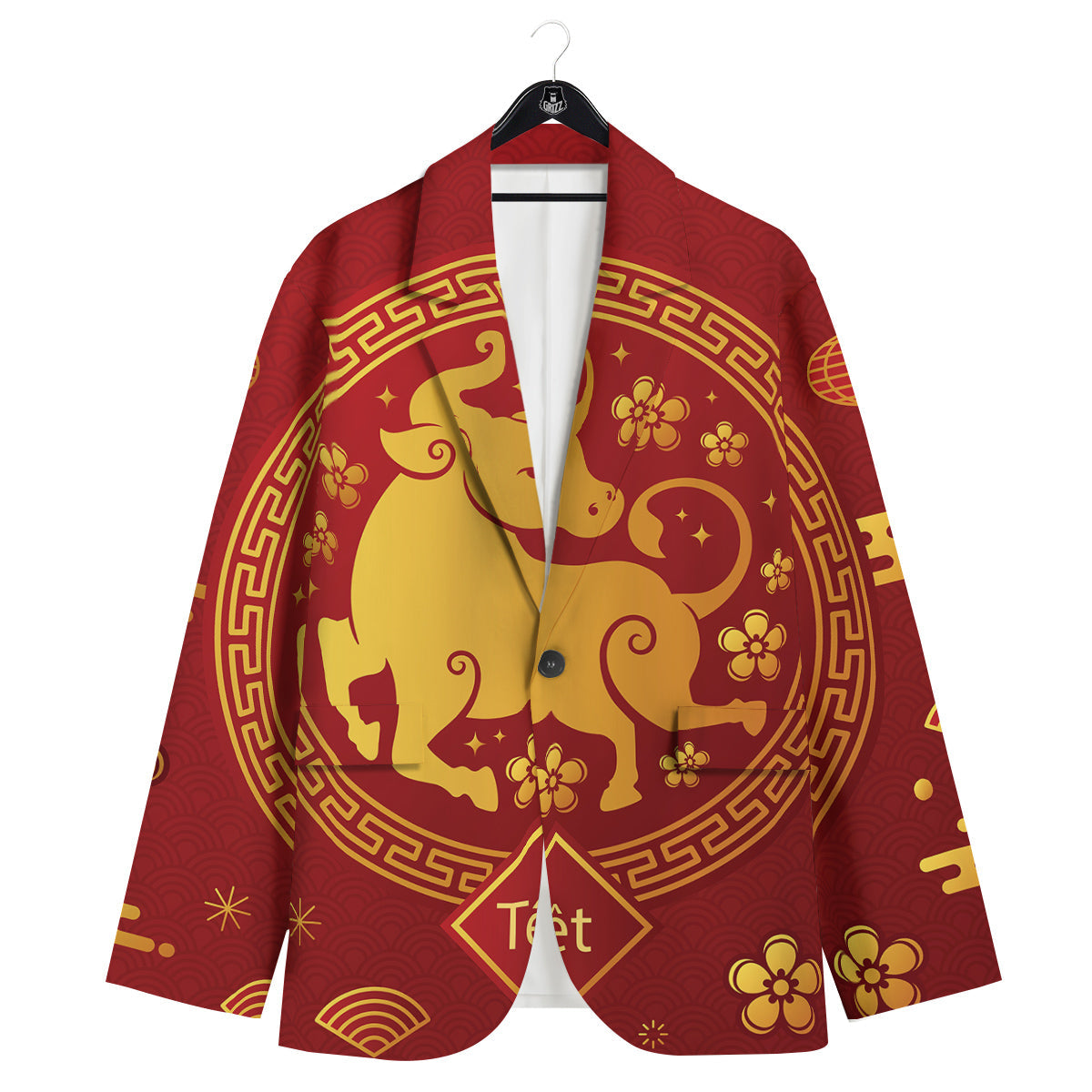 Zodiac Sign Chinese Ox Print Men's Sport Coat-grizzshop