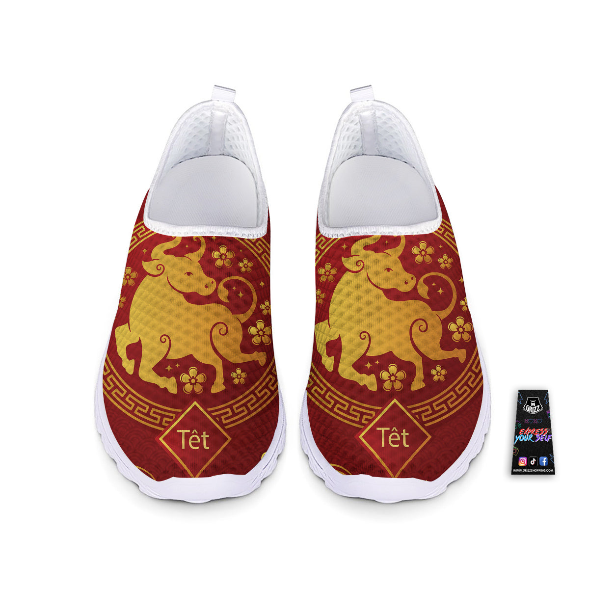 Zodiac Sign Chinese Ox Print Nurse Shoes-grizzshop