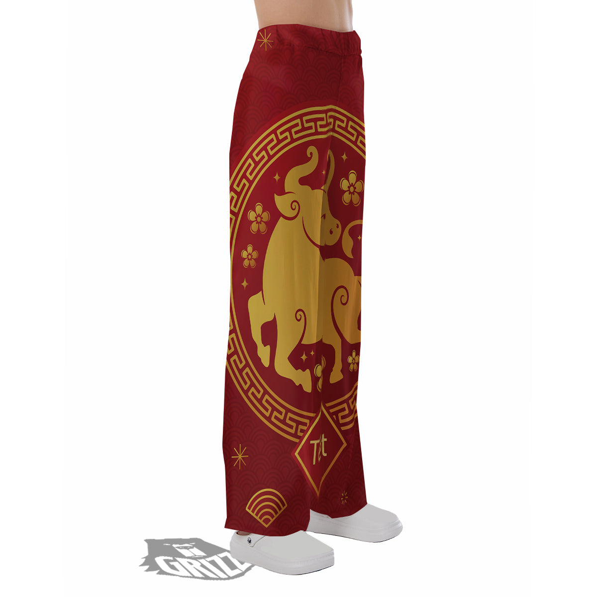 Zodiac Sign Chinese Ox Print Pajama Pants-grizzshop