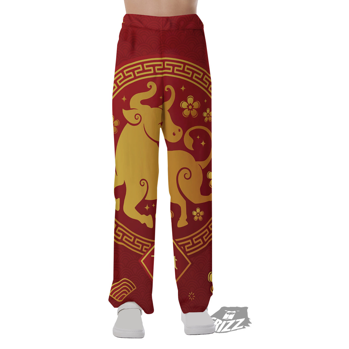 Zodiac Sign Chinese Ox Print Pajama Pants-grizzshop