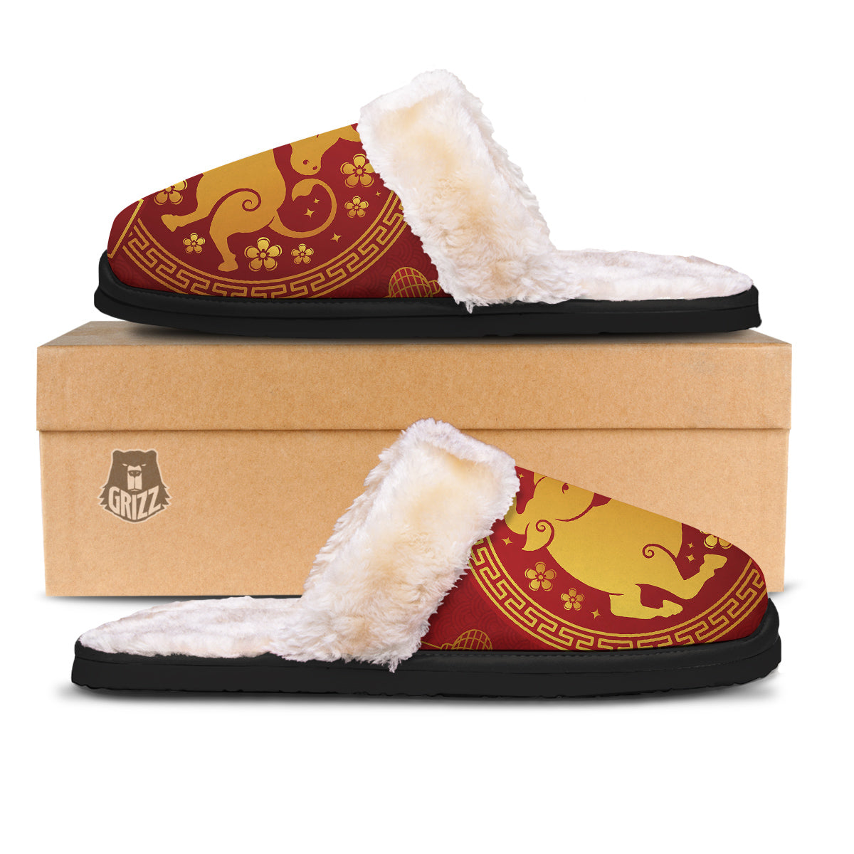 Zodiac Sign Chinese Ox Print Slippers-grizzshop