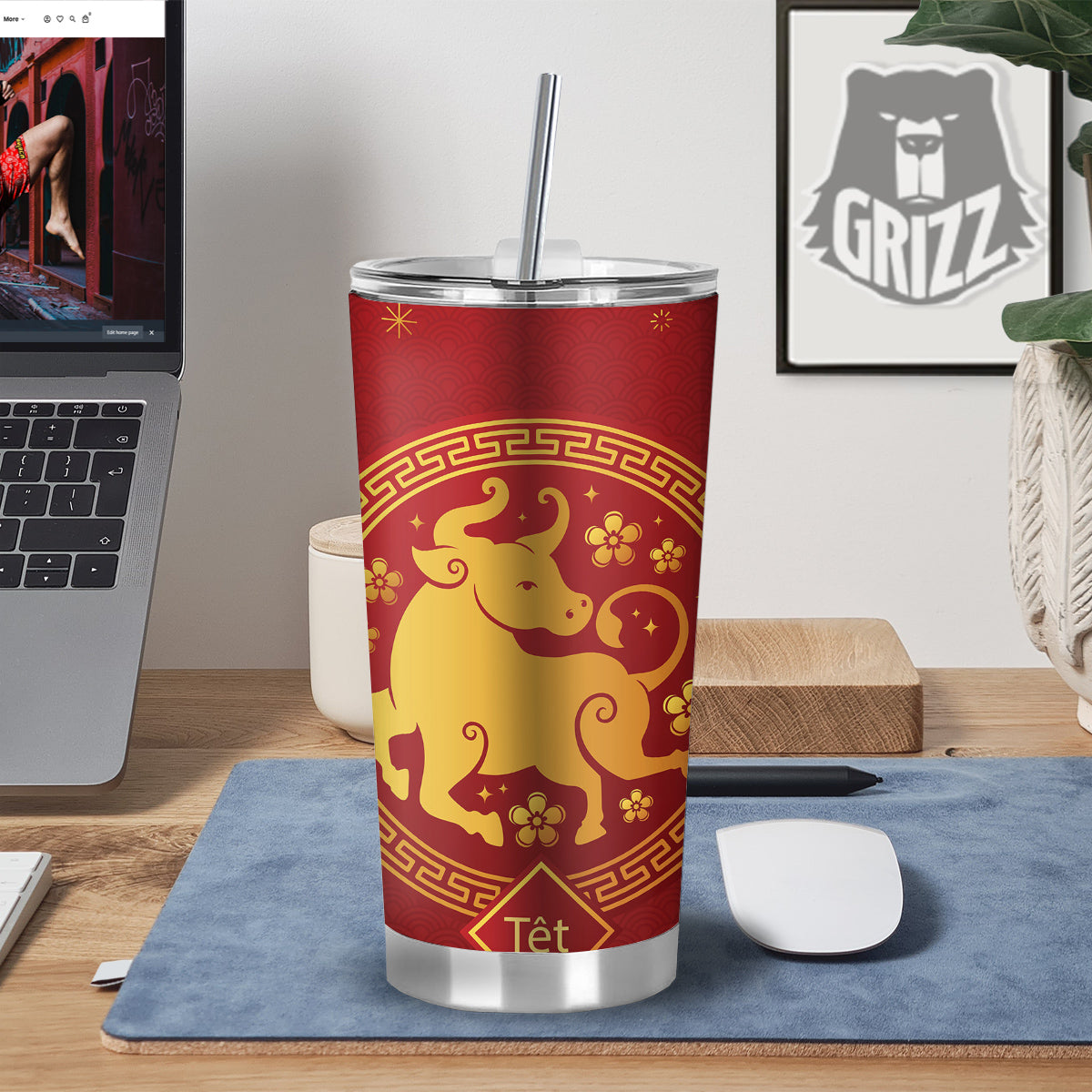 Zodiac Sign Chinese Ox Print Tumbler-grizzshop
