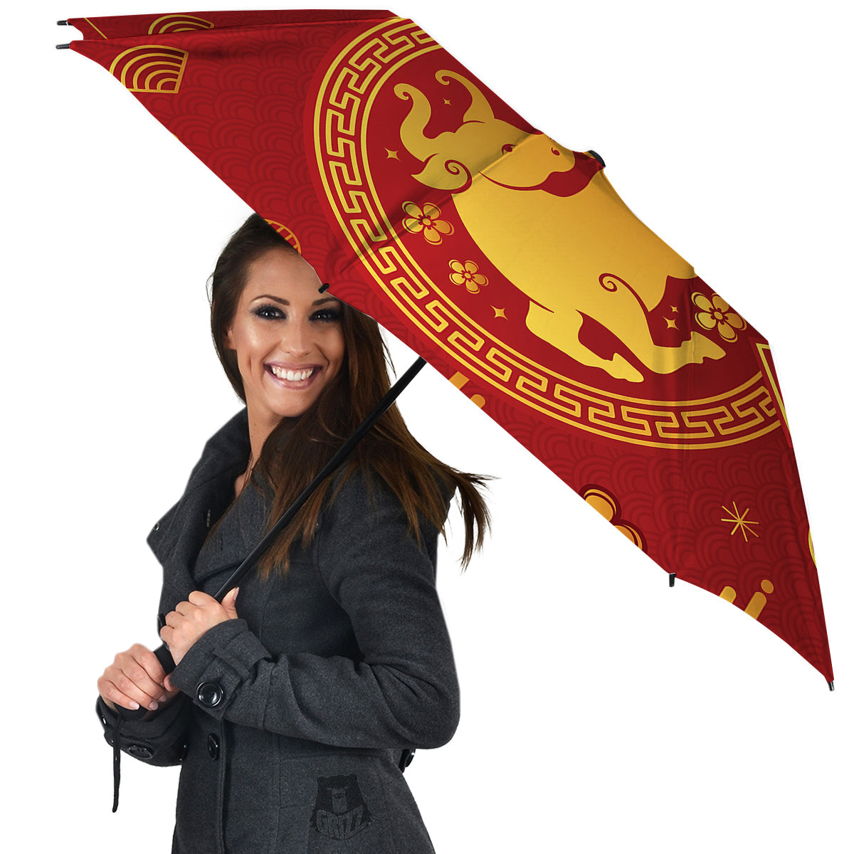 Zodiac Sign Chinese Ox Print Umbrella-grizzshop