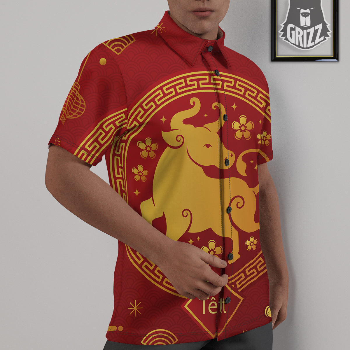 Zodiac Sign Chinese Ox Print Untucked Shirts-grizzshop
