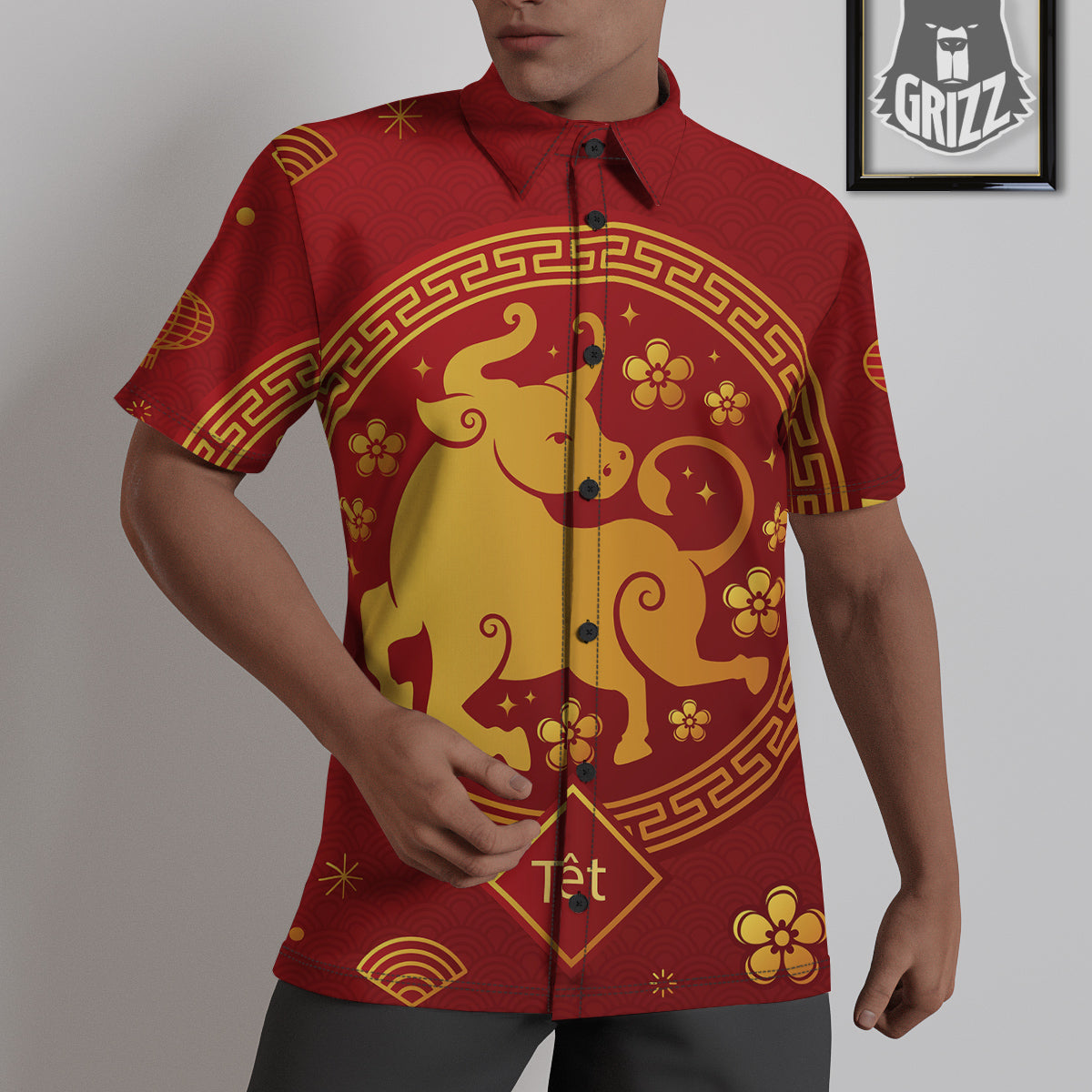 Zodiac Sign Chinese Ox Print Untucked Shirts-grizzshop