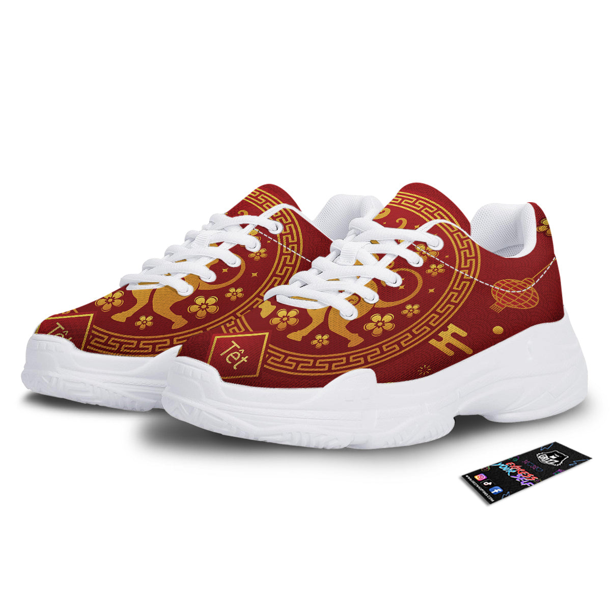 Zodiac Sign Chinese Ox Print White Chunky Shoes-grizzshop