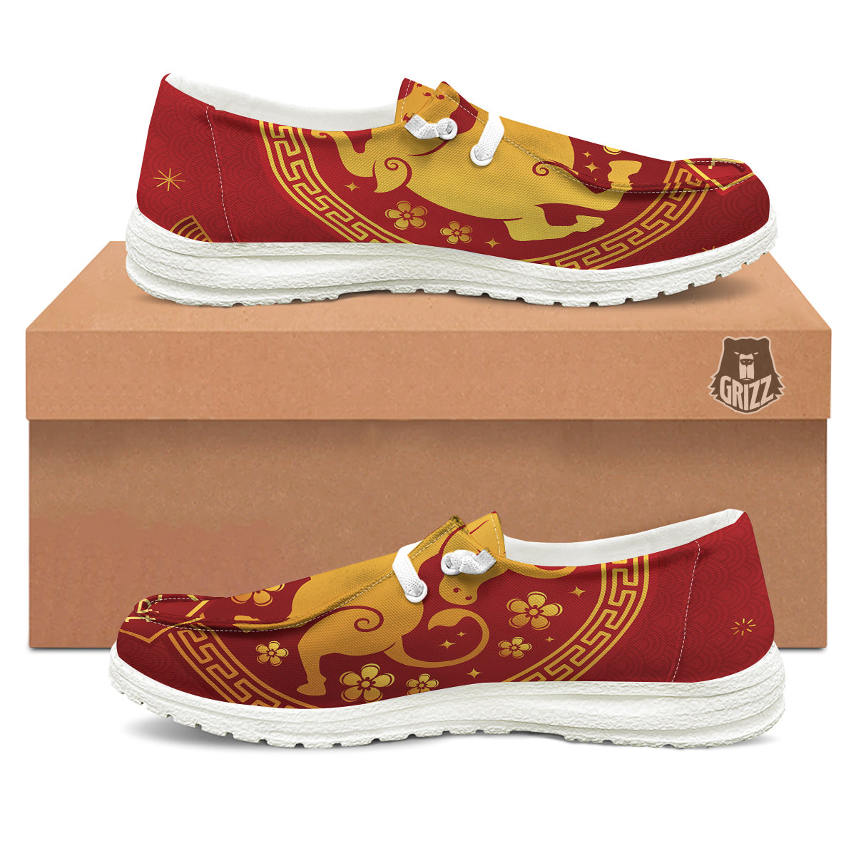 Zodiac Sign Chinese Ox Print White Loafers-grizzshop