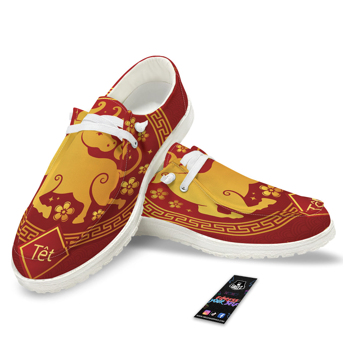 Zodiac Sign Chinese Ox Print White Loafers-grizzshop
