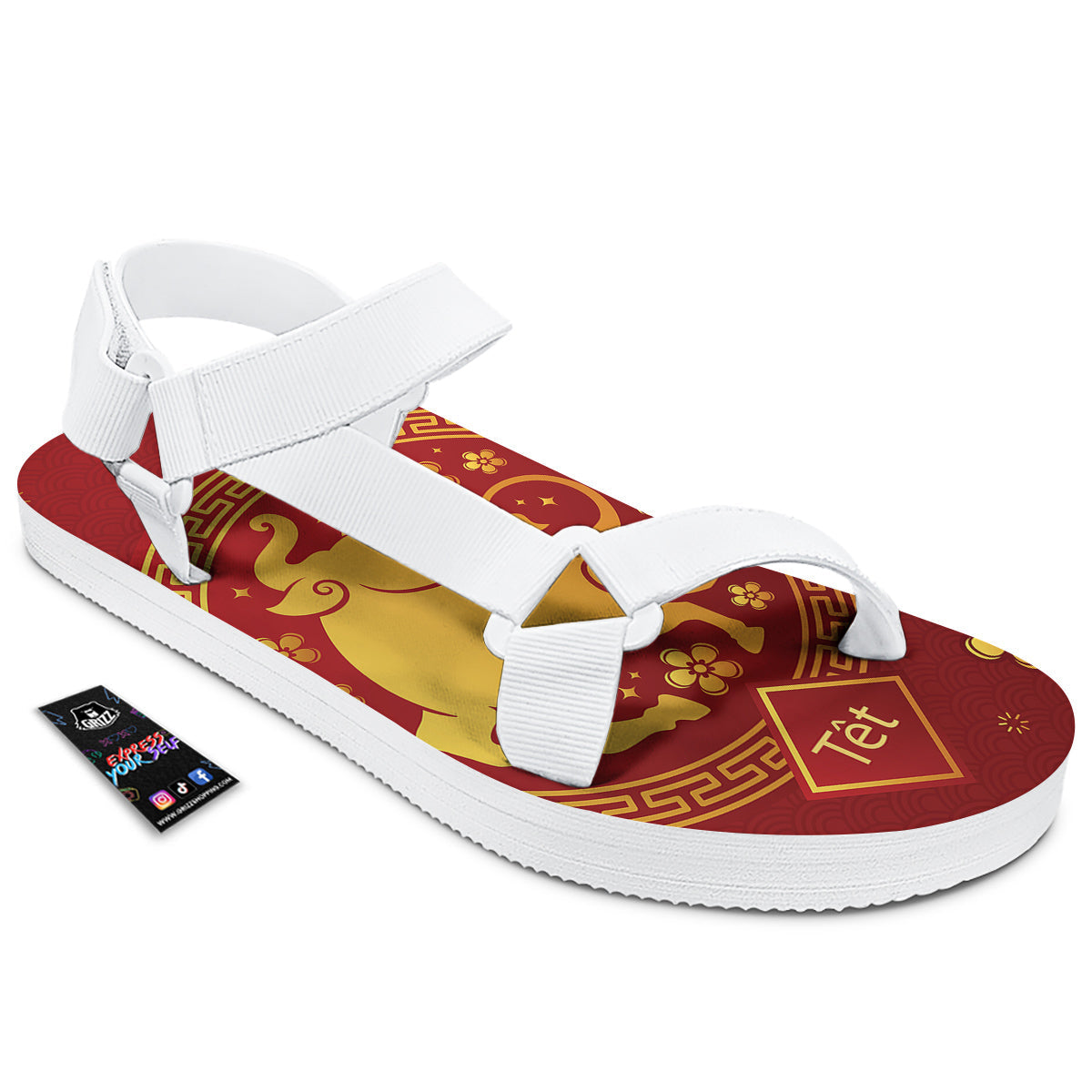 Zodiac Sign Chinese Ox Print White Open Toe Sandals-grizzshop