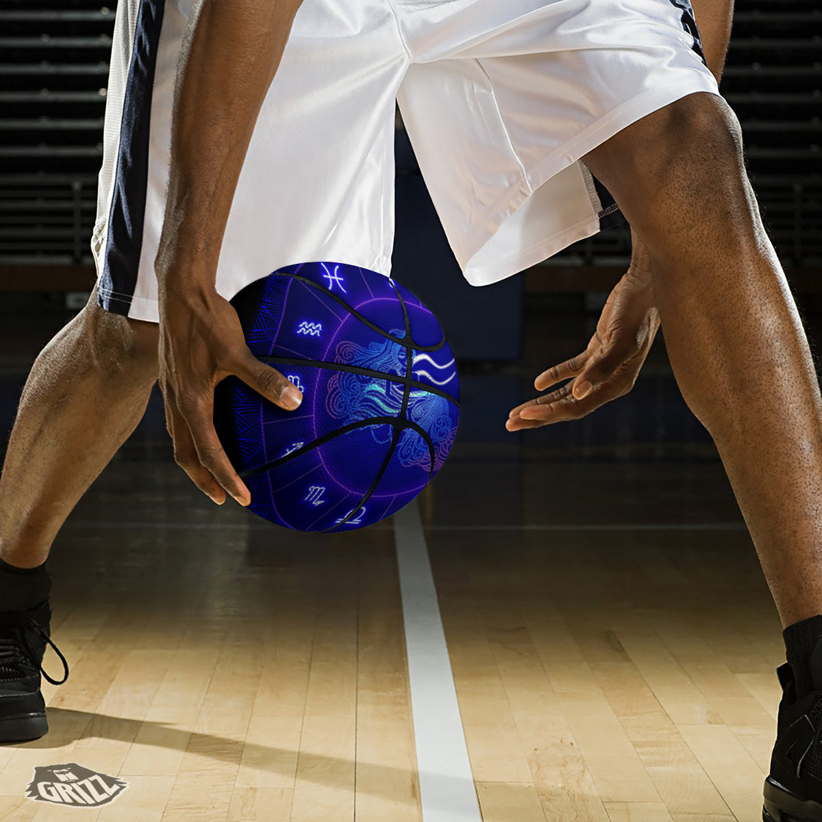 Zodiac Sign Dark Aquarius Print Basketball-grizzshop