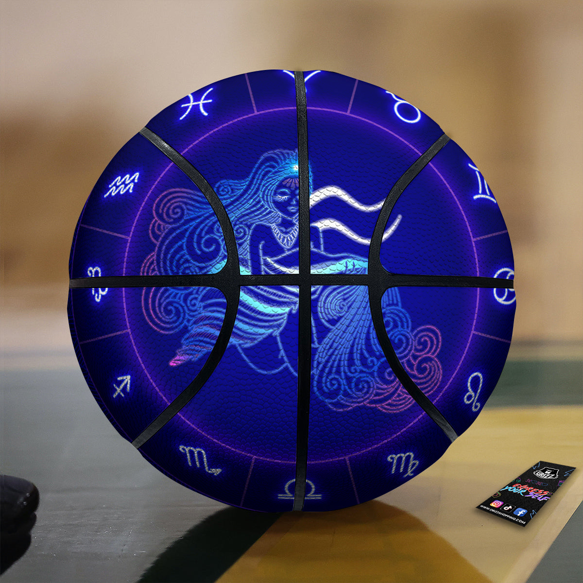 Zodiac Sign Dark Aquarius Print Basketball-grizzshop