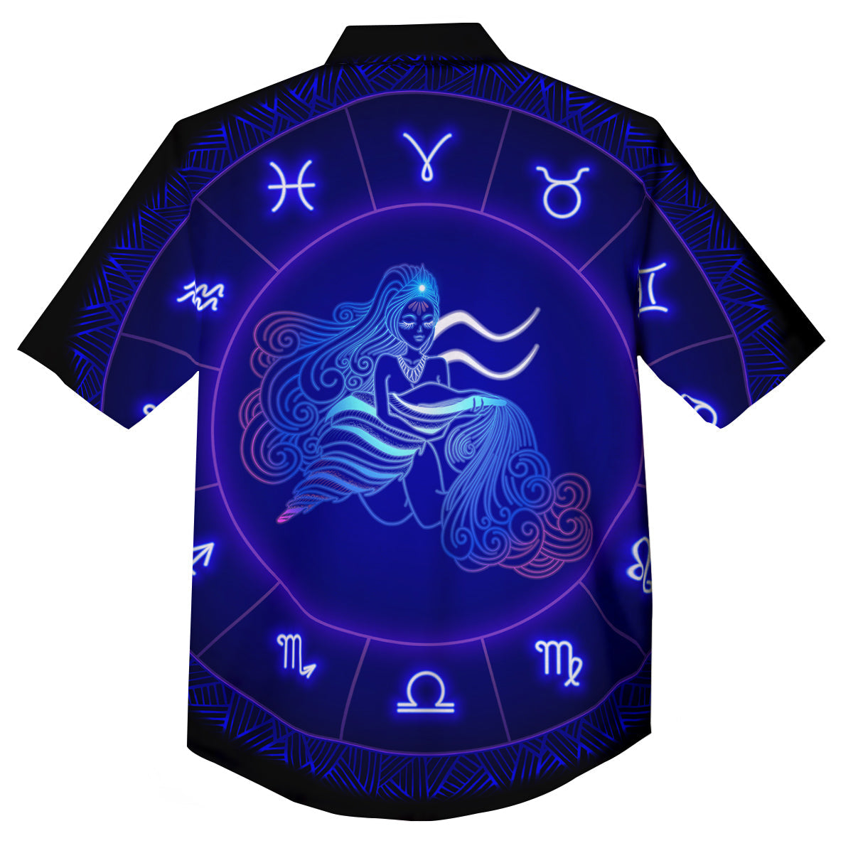 Zodiac Sign Dark Aquarius Print Button Up Shirt-grizzshop