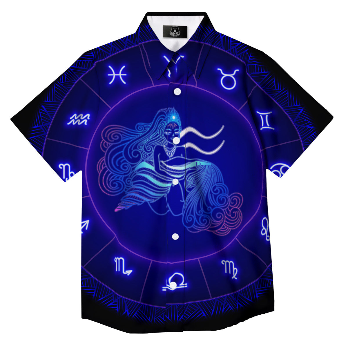 Zodiac Sign Dark Aquarius Print Button Up Shirt-grizzshop