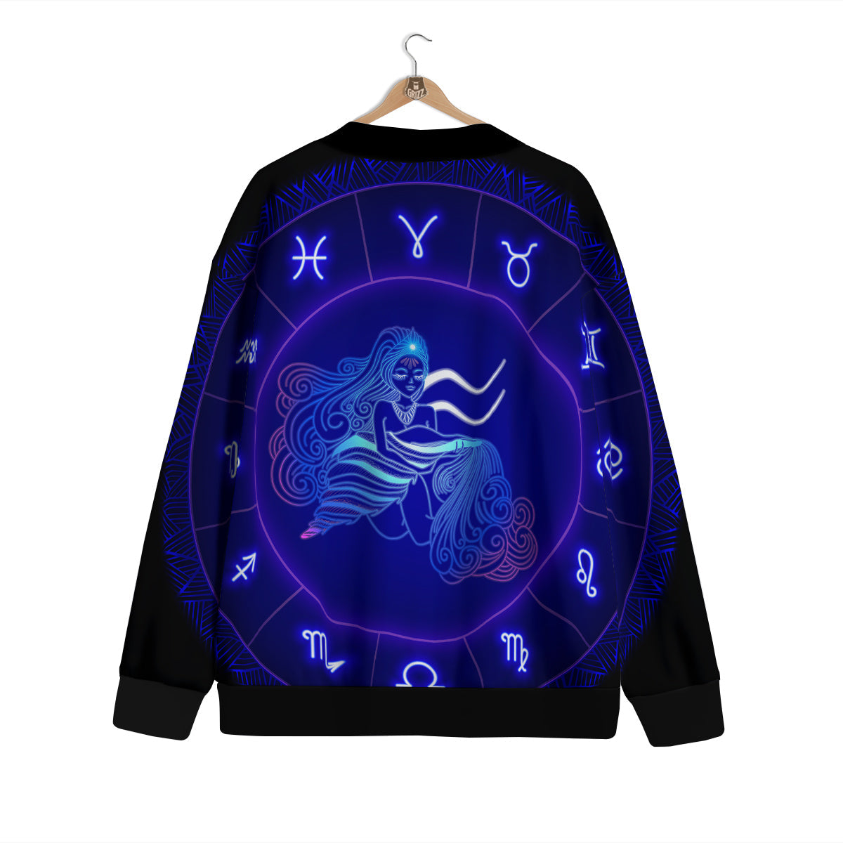 Zodiac Sign Dark Aquarius Print Cardigan-grizzshop
