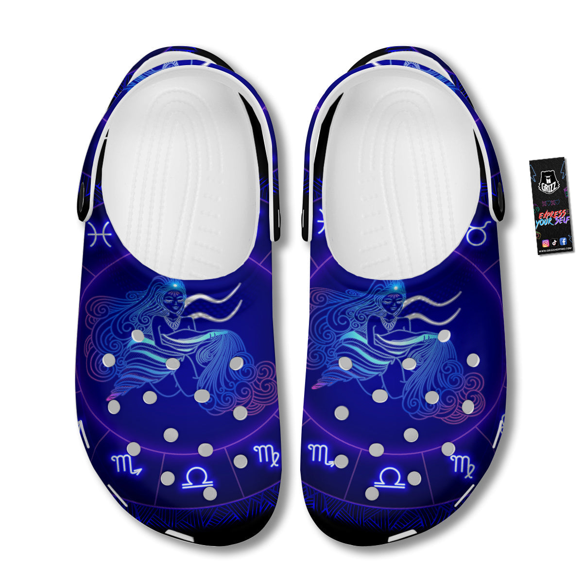 Zodiac Sign Dark Aquarius Print Clog-grizzshop