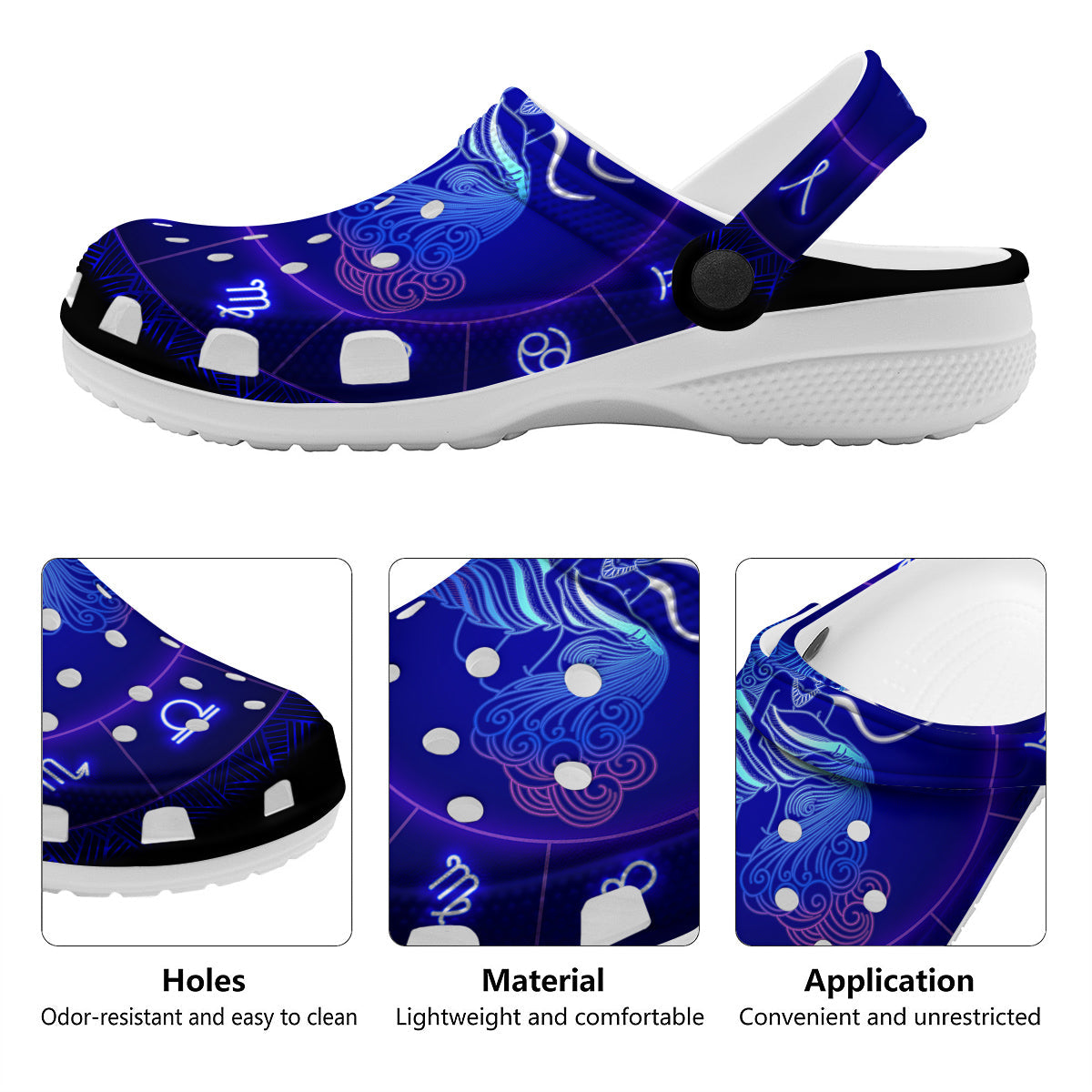 Zodiac Sign Dark Aquarius Print Clog-grizzshop