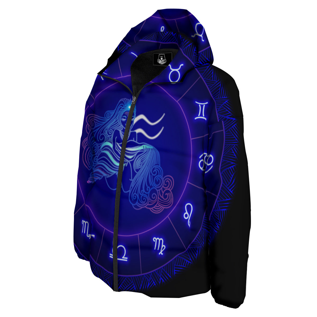 Zodiac Sign Dark Aquarius Print Down Jacket-grizzshop