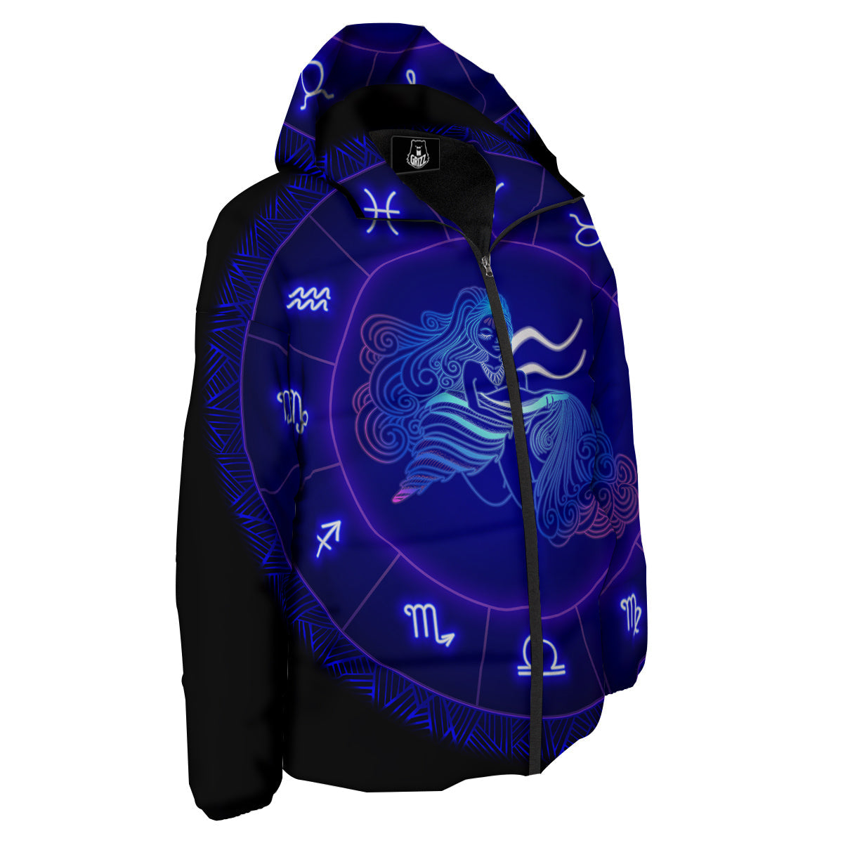 Zodiac Sign Dark Aquarius Print Down Jacket-grizzshop