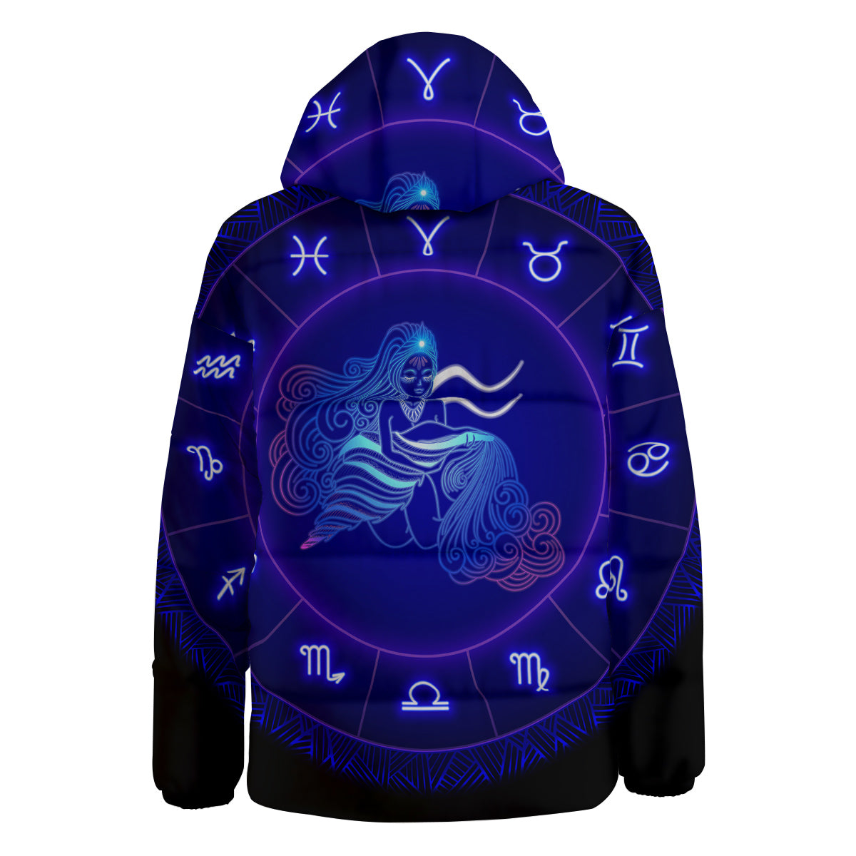 Zodiac Sign Dark Aquarius Print Down Jacket-grizzshop