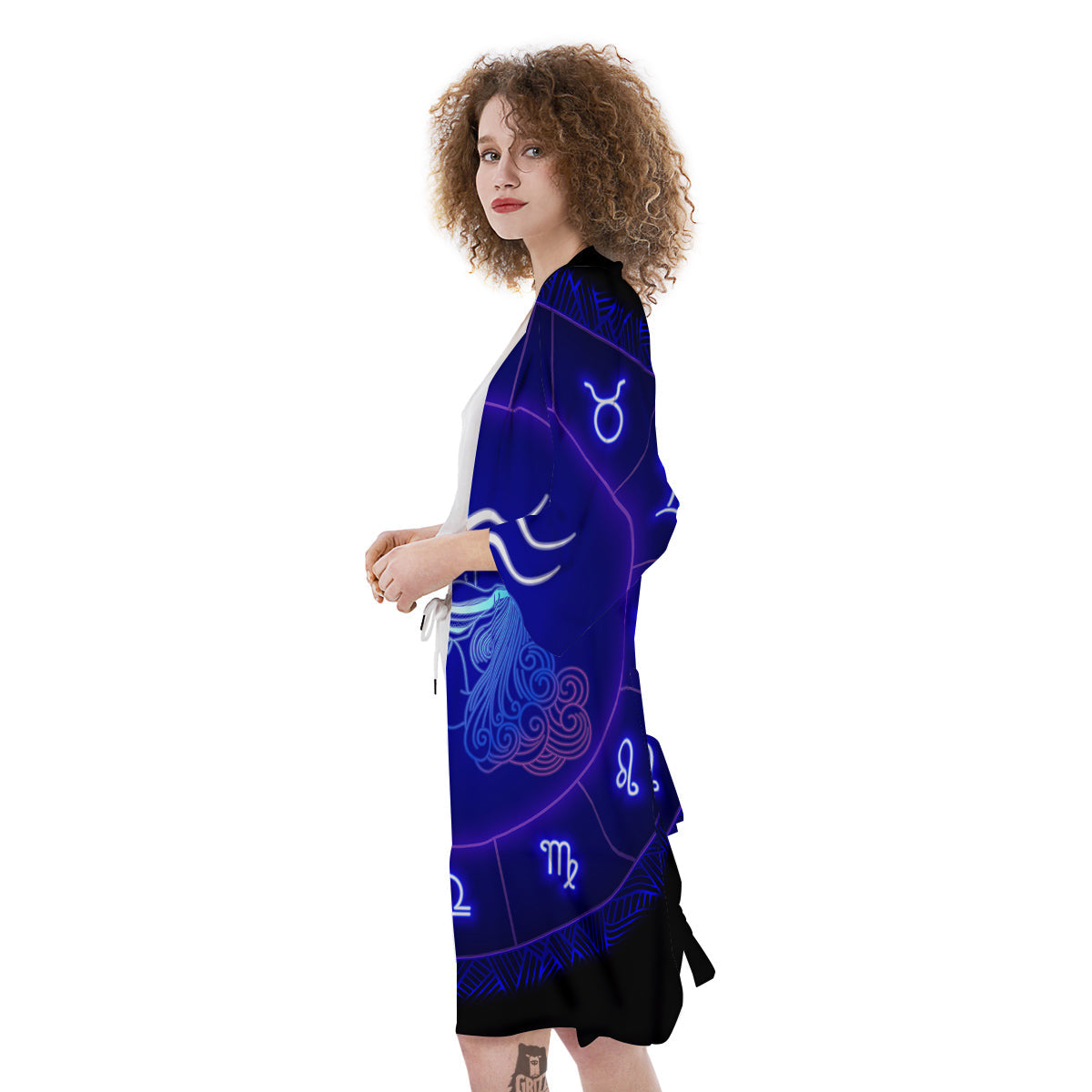 Zodiac Sign Dark Aquarius Print Kimono-grizzshop