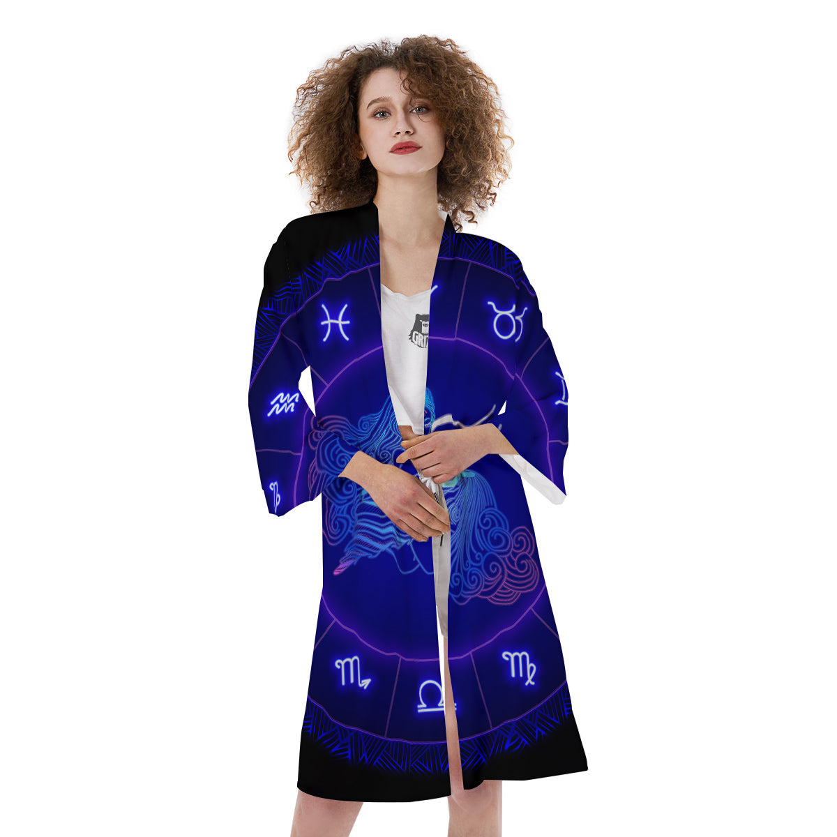 Zodiac Sign Dark Aquarius Print Kimono-grizzshop