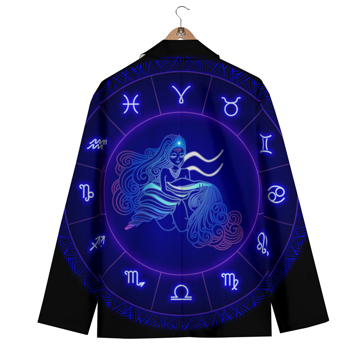 Zodiac Sign Dark Aquarius Print Men's Blazer-grizzshop