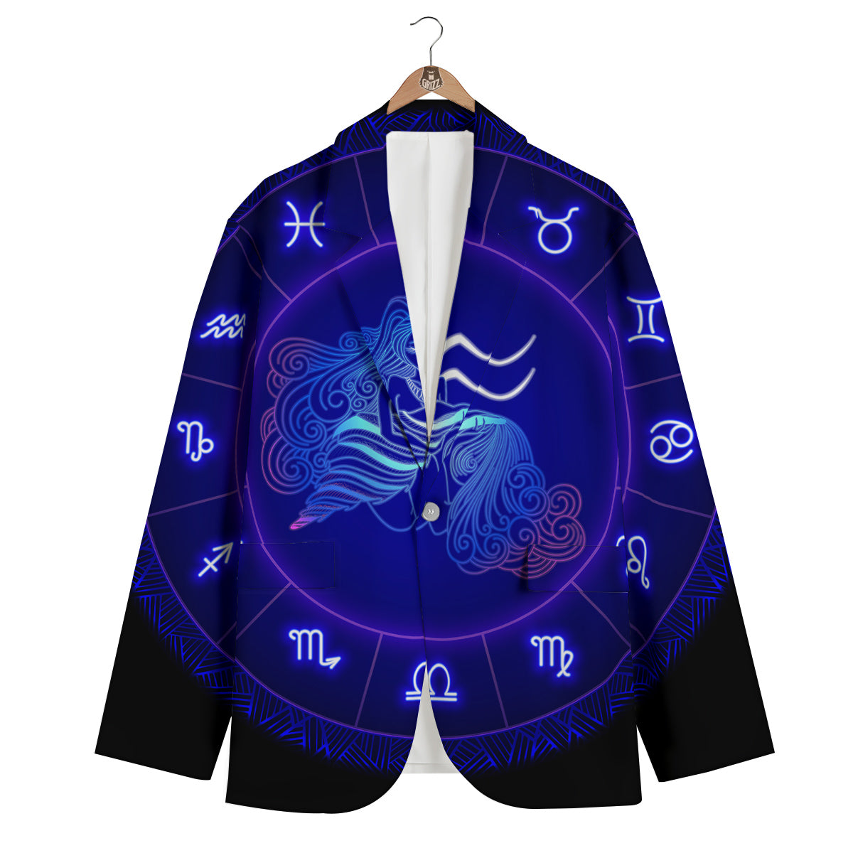 Zodiac Sign Dark Aquarius Print Men's Blazer-grizzshop