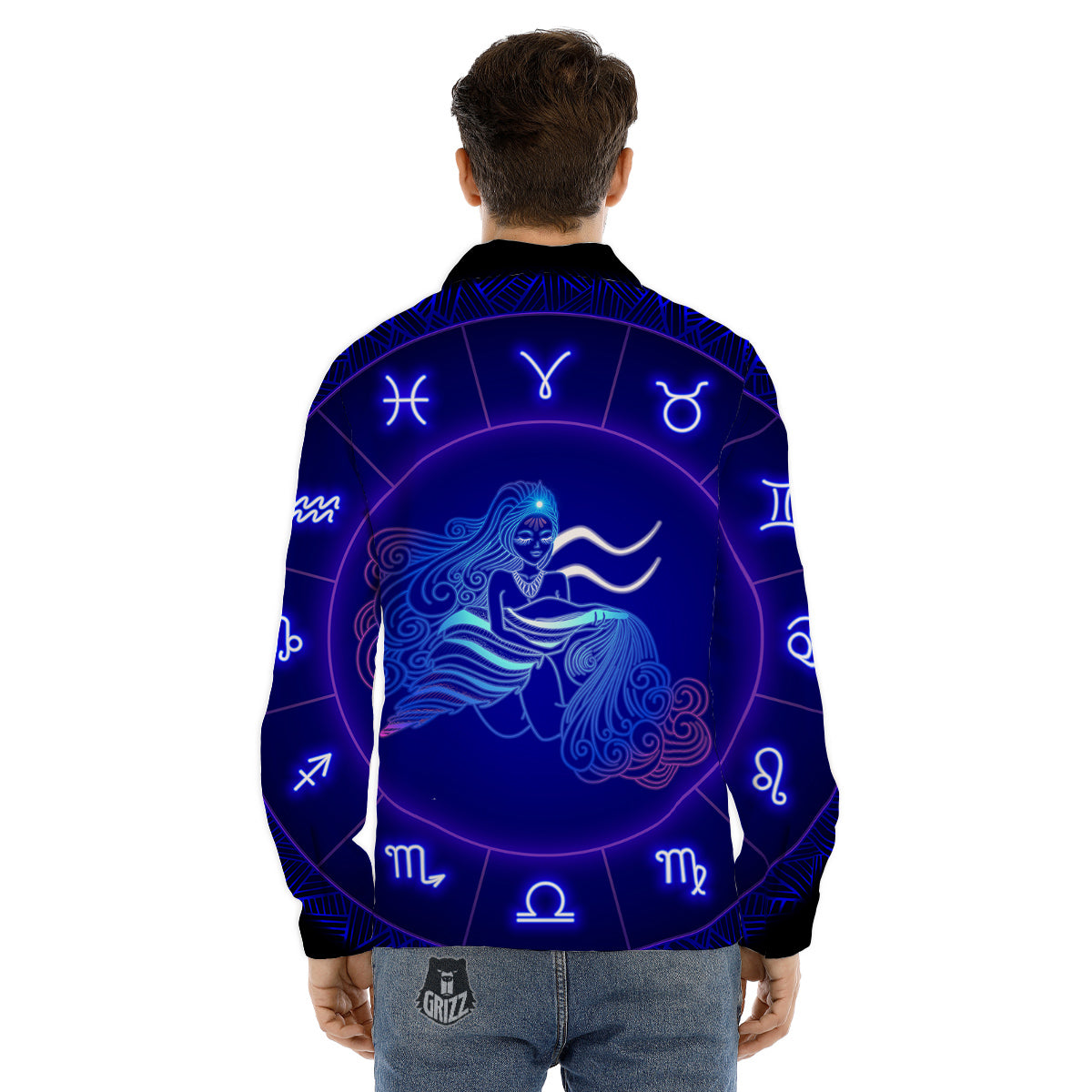 Zodiac Sign Dark Aquarius Print Men's Dress Shirts-grizzshop