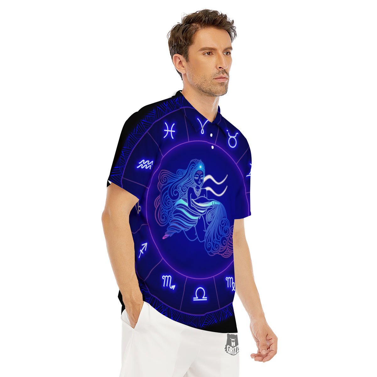 Zodiac Sign Dark Aquarius Print Men's Golf Shirts-grizzshop