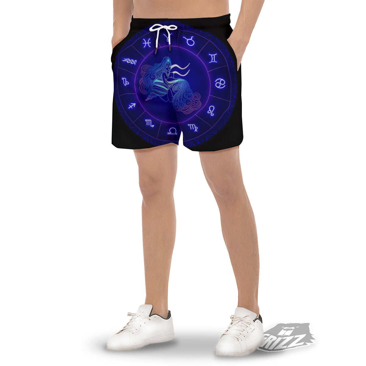 Zodiac Sign Dark Aquarius Print Men's Gym Shorts-grizzshop