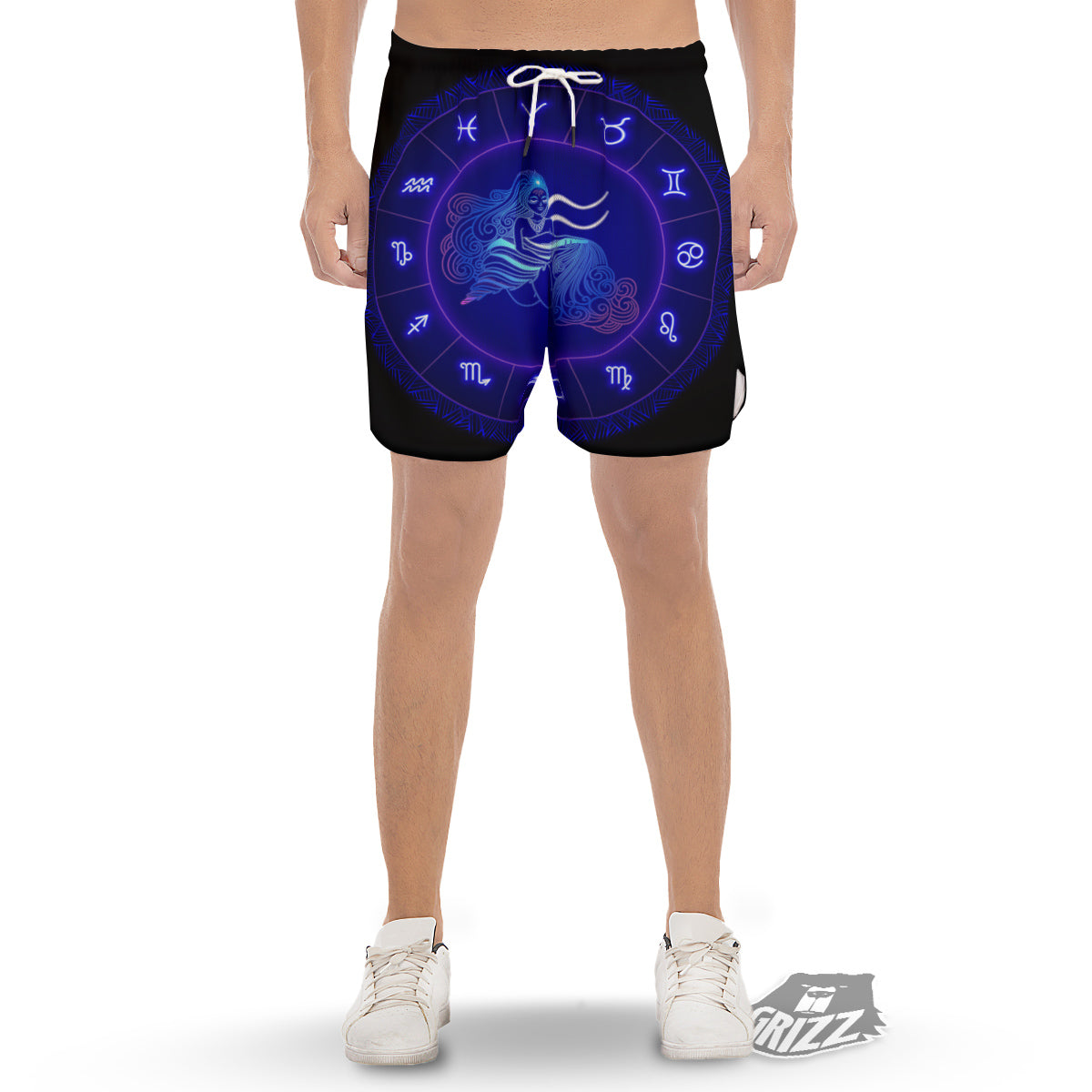 Zodiac Sign Dark Aquarius Print Men's Gym Shorts-grizzshop