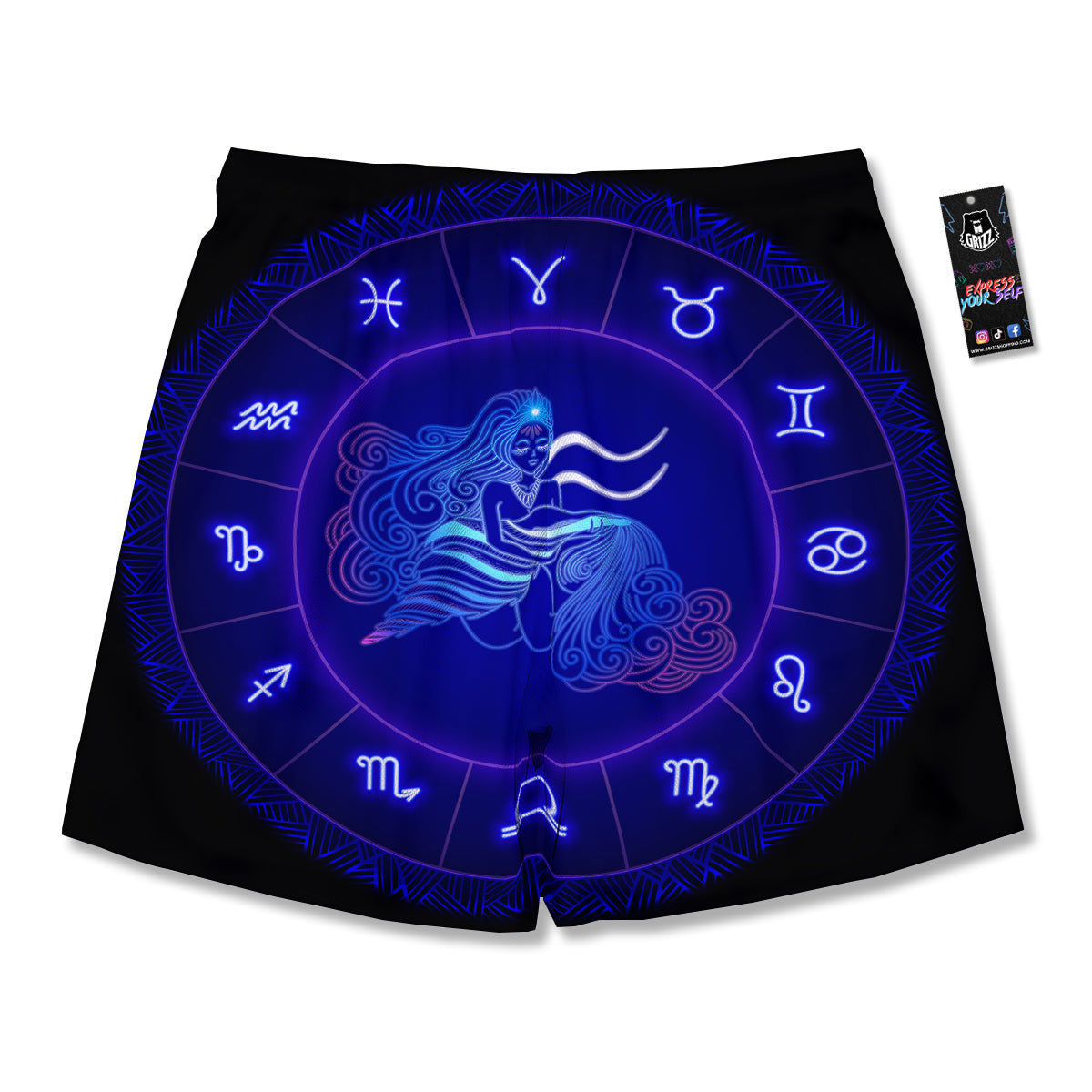 Zodiac Sign Dark Aquarius Print Men's Running Shorts-grizzshop
