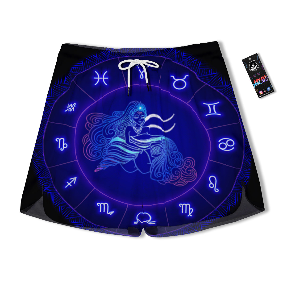 Zodiac Sign Dark Aquarius Print Men's Running Shorts-grizzshop