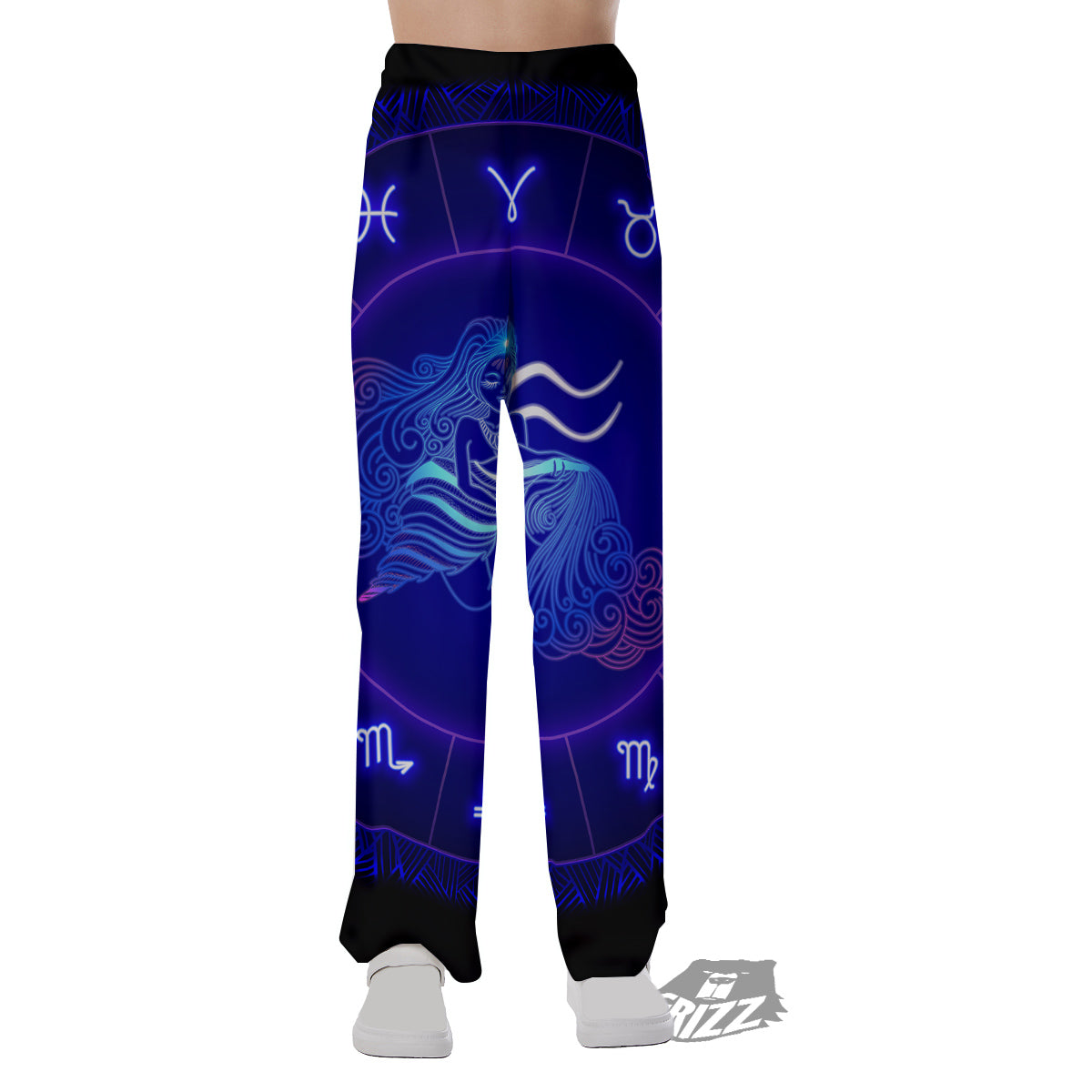Zodiac Sign Dark Aquarius Print Pajama Pants-grizzshop